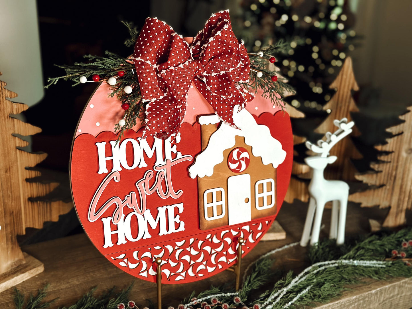 Home Sweet Home Gingerbread Laser Cut File | Christmas SVG | Layered Holiday Door Hanger | Peppermint Pattern | DIY Laser Design