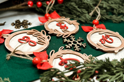 Monogram Christmas Ornament Laser Cut File | 4 Ornament Designs | DIY Holiday Laser SVG | Hand Lettered Monogram | Shiplap Ornament SVG