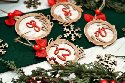 Monogram Christmas Ornament Laser Cut File | 4 Ornament Designs | DIY Holiday Laser SVG | Hand Lettered Monogram | Shiplap Ornament SVG
