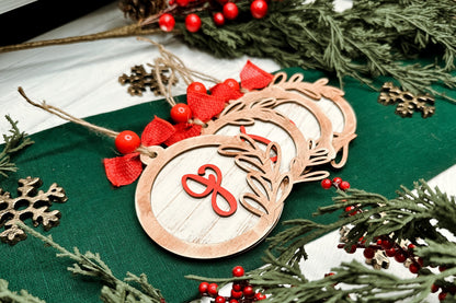 Monogram Christmas Ornament Laser Cut File | 4 Ornament Designs | DIY Holiday Laser SVG | Hand Lettered Monogram | Shiplap Ornament SVG