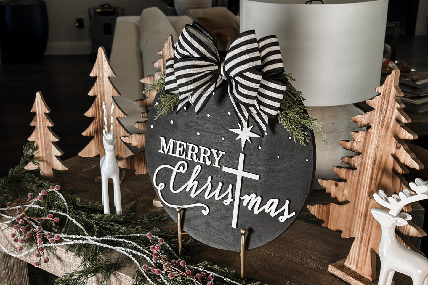 Merry Christmas Cross SVG | Laser Door Hanger Template | Faith-Based Holiday Sign | Jesus Door Hanger SVG | Glowforge Laser Cut File