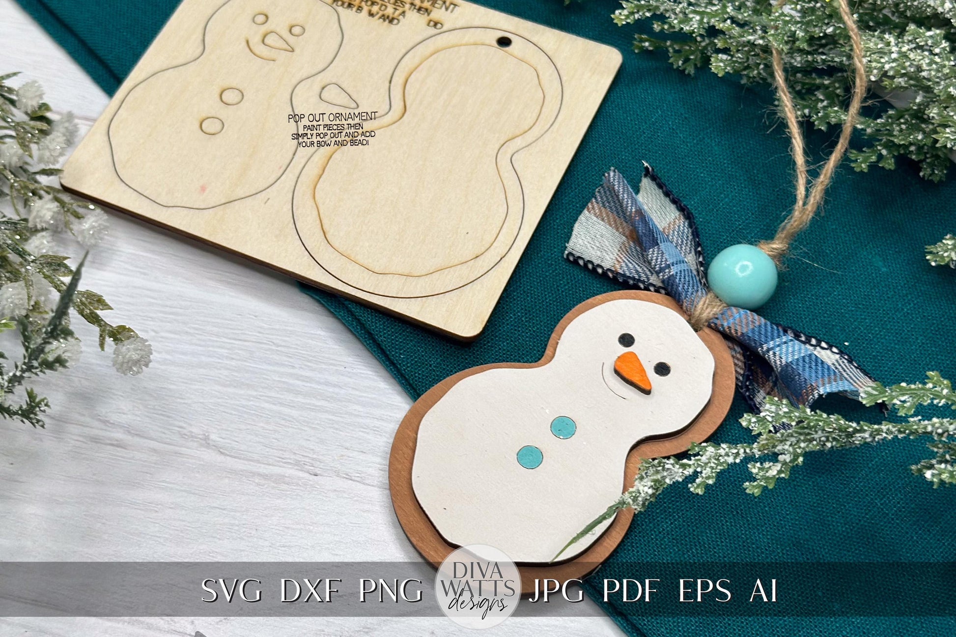 Snowman Pop Out Ornament SVG | Laser Cut Christmas Ornament Template | DIY Holiday Craft | Ornament Bar Design | Ornament Bar Ornament