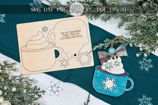 Hot Cocoa Ornament SVG | Pop-Out Mug Laser Template | DIY Christmas Keepsake Design | DIY Laser File | Ornament Bar Laser File