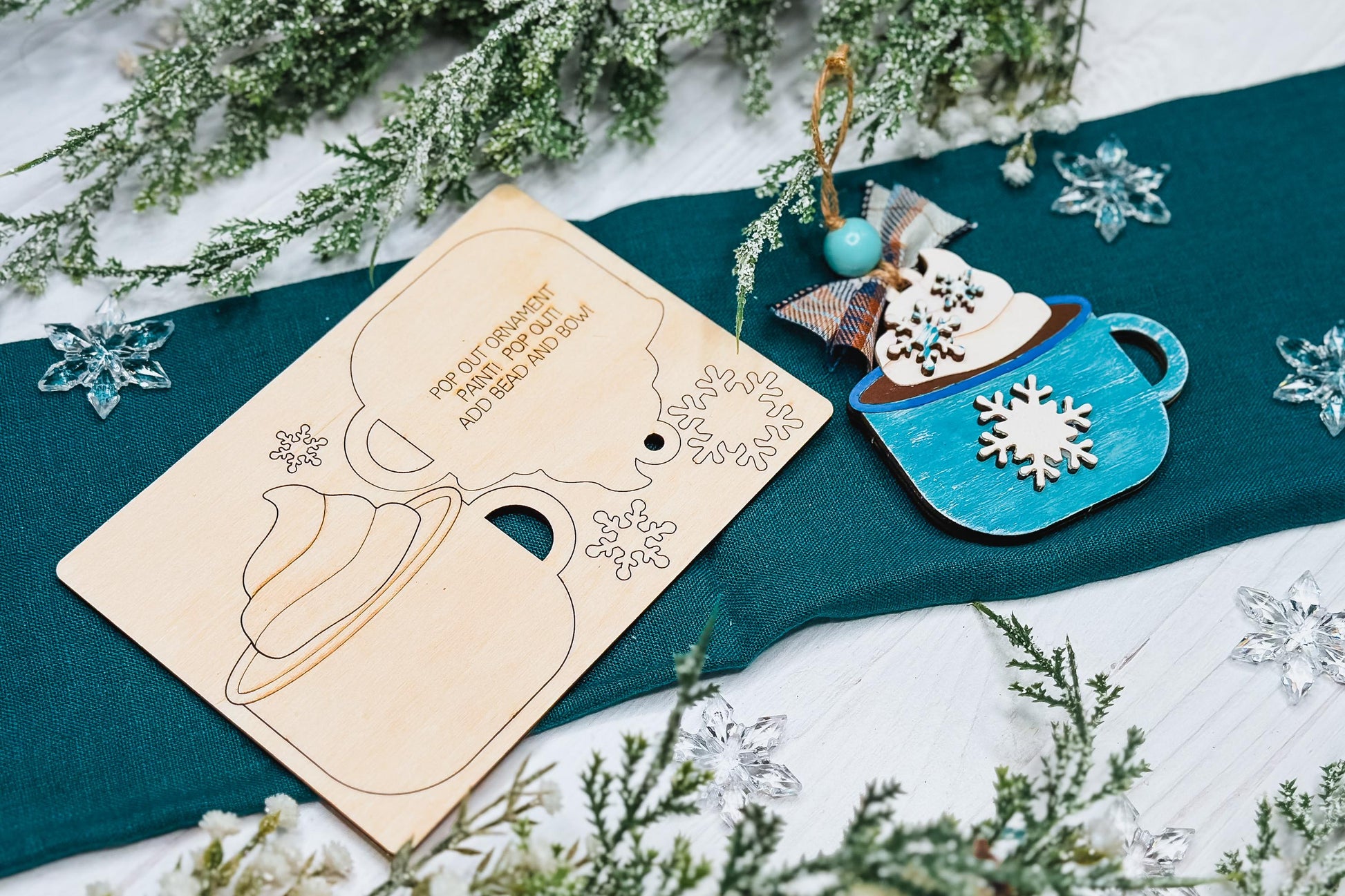 Hot Cocoa Ornament SVG | Pop-Out Mug Laser Template | DIY Christmas Keepsake Design | DIY Laser File | Ornament Bar Laser File
