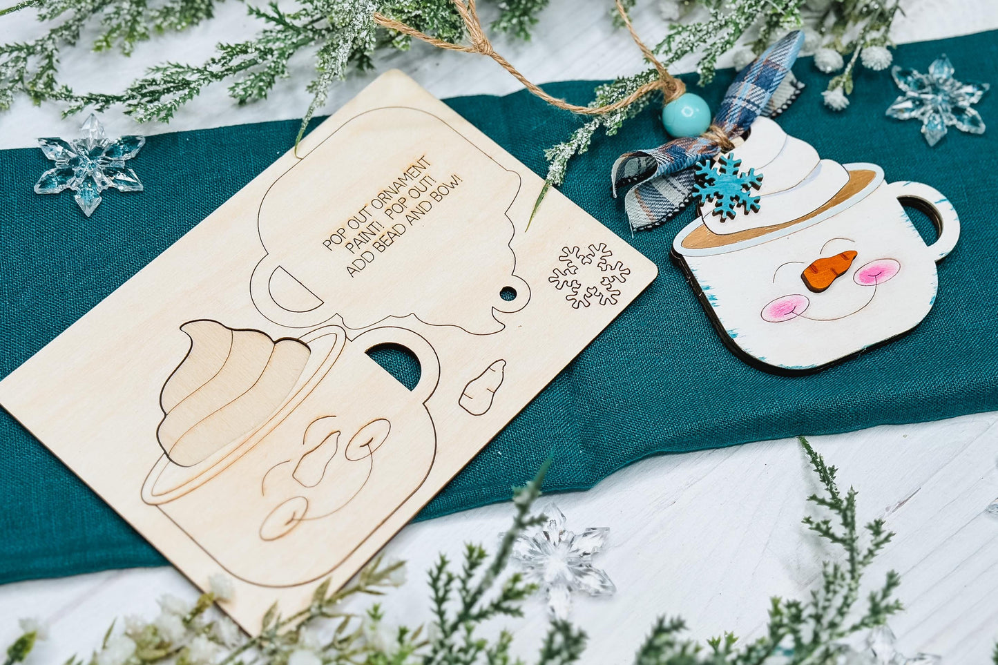 Snowman Cocoa Mug Ornament SVG | Pop-Out Laser Template | DIY Christmas Keepsake | DIY Laser File | Ornament Bar Laser File