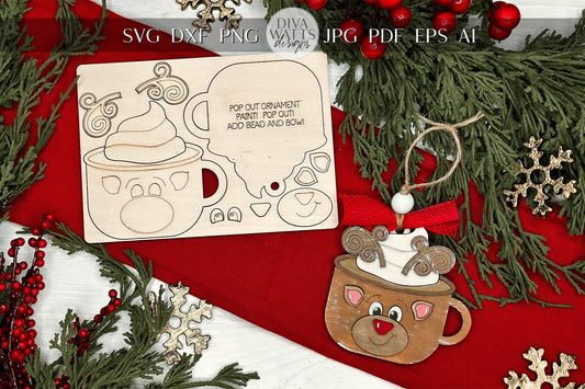 Snowman Cocoa Mug Ornament SVG | Pop-Out Laser Template | DIY Christmas Keepsake | DIY Laser File | Ornament Bar Laser File