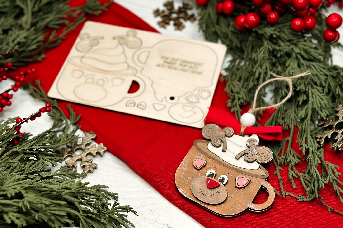 Snowman Cocoa Mug Ornament SVG | Pop-Out Laser Template | DIY Christmas Keepsake | DIY Laser File | Ornament Bar Laser File