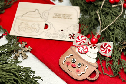 Gingerbread Cocoa Mug Ornament SVG | Pop-Out Laser Template | DIY Christmas Keepsake | DIY Laser File | Ornament Bar Laser File