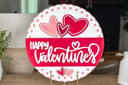 Happy Valentines Day Round Door Hanger SVG, Heart Layered Laser File, Valentine's Day Sign Design for Glowforge and Xtool