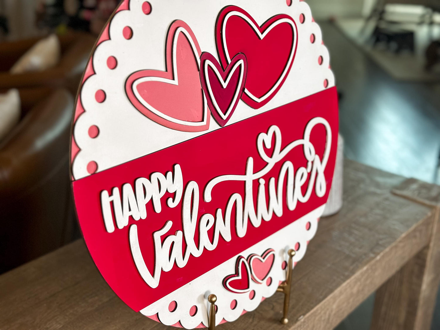Happy Valentines Day Round Door Hanger SVG, Heart Layered Laser File, Valentine's Day Sign Design for Glowforge and Xtool