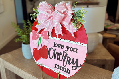 Love You Cherry Much SVG Laser Cut File, Valentine's Day Door Hanger Template, Round Door Sign Design, Glowforge & Xtool Compatible