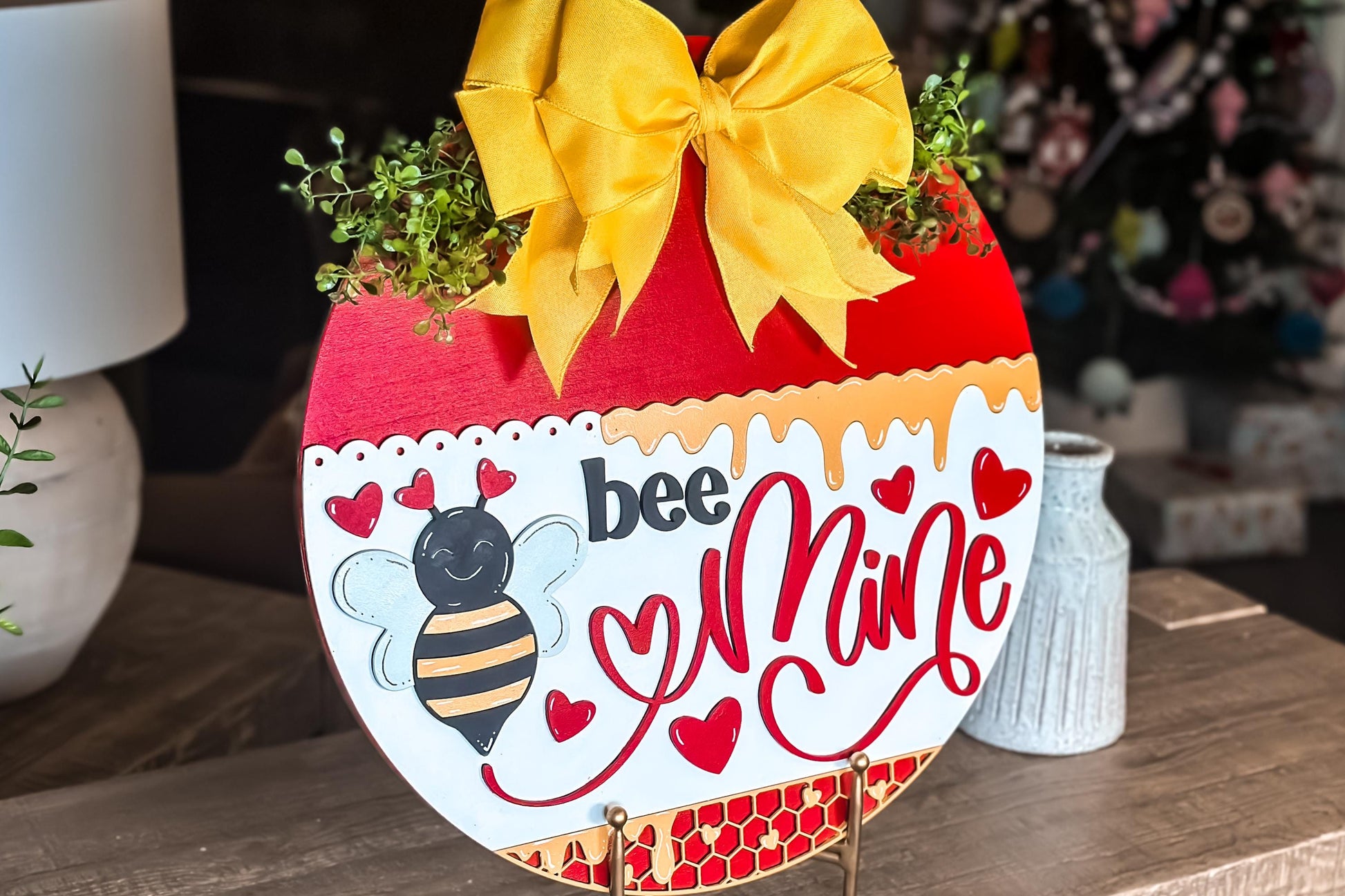 Bee Mine Valentine's Day SVG Laser Cut File, Honeycomb Door Hanger Template, Round Sign Design, Glowforge & Xtool Compatible
