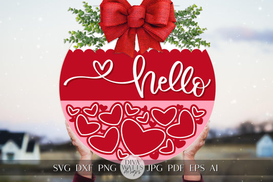 Hello SVG | Valentine SVG | Heart Wreath Digital Design for Cricut & Silhouette | Valentine's Day Door Hanger svg