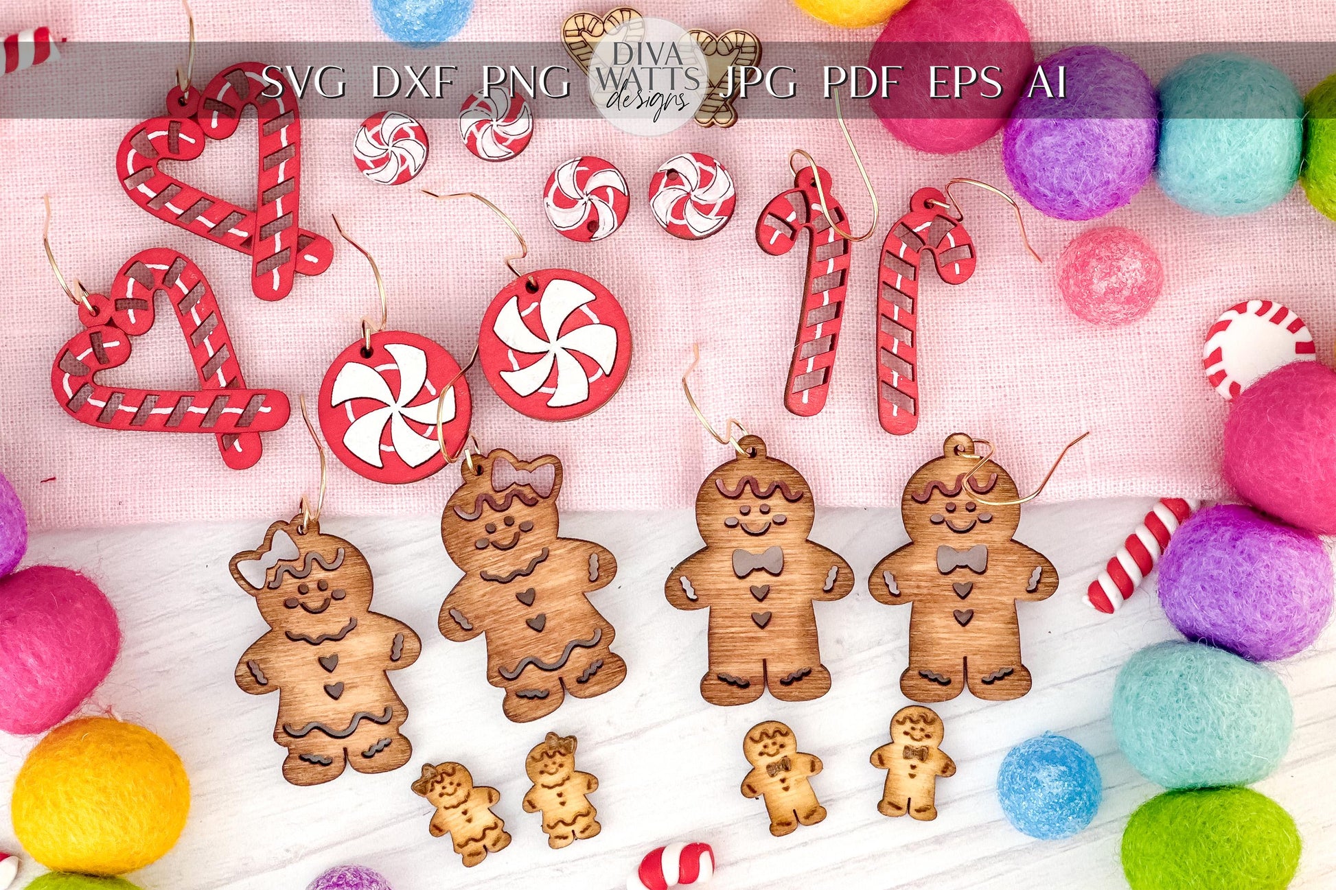 Christmas Laser Earring SVG Bundle | Gingerbread, Candy Cane, Peppermint Designs | Holiday Laser Cut File | Christmas Earrings SVG For Laser