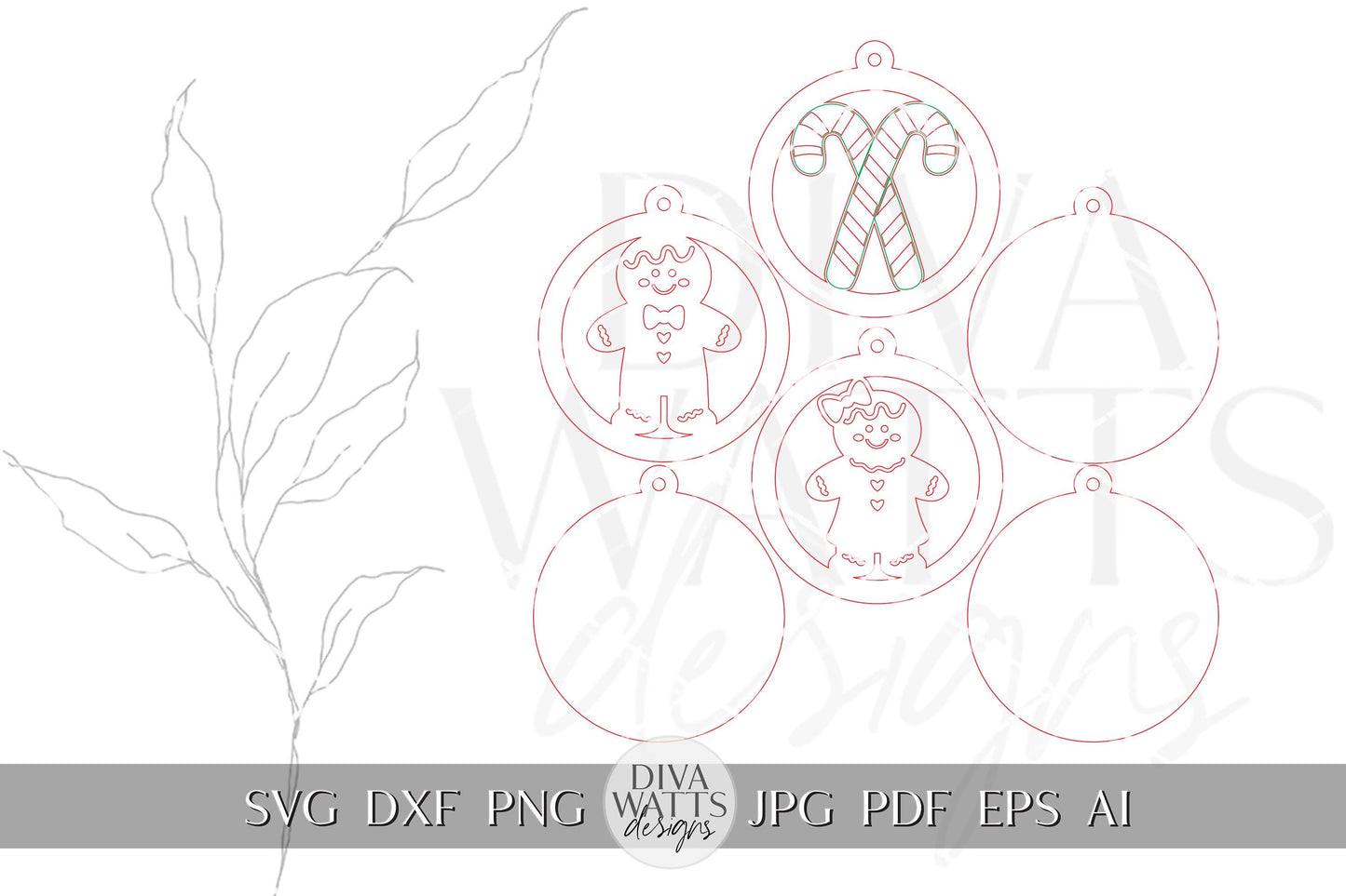 Gingerbread Ornament SVG Laser File Set, Christmas Ornament SVG, Custom Name Tag, Holiday Laser Cut File | Gingerbread Ornament Set