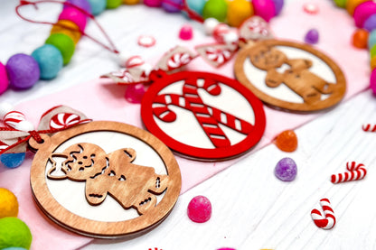 Gingerbread Ornament SVG Laser File Set, Christmas Ornament SVG, Custom Name Tag, Holiday Laser Cut File | Gingerbread Ornament Set