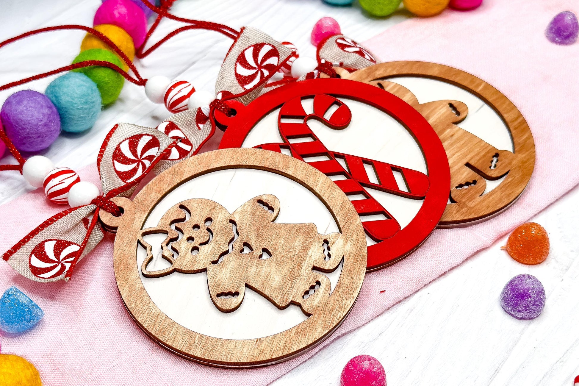 Gingerbread Ornament SVG Laser File Set, Christmas Ornament SVG, Custom Name Tag, Holiday Laser Cut File | Gingerbread Ornament Set