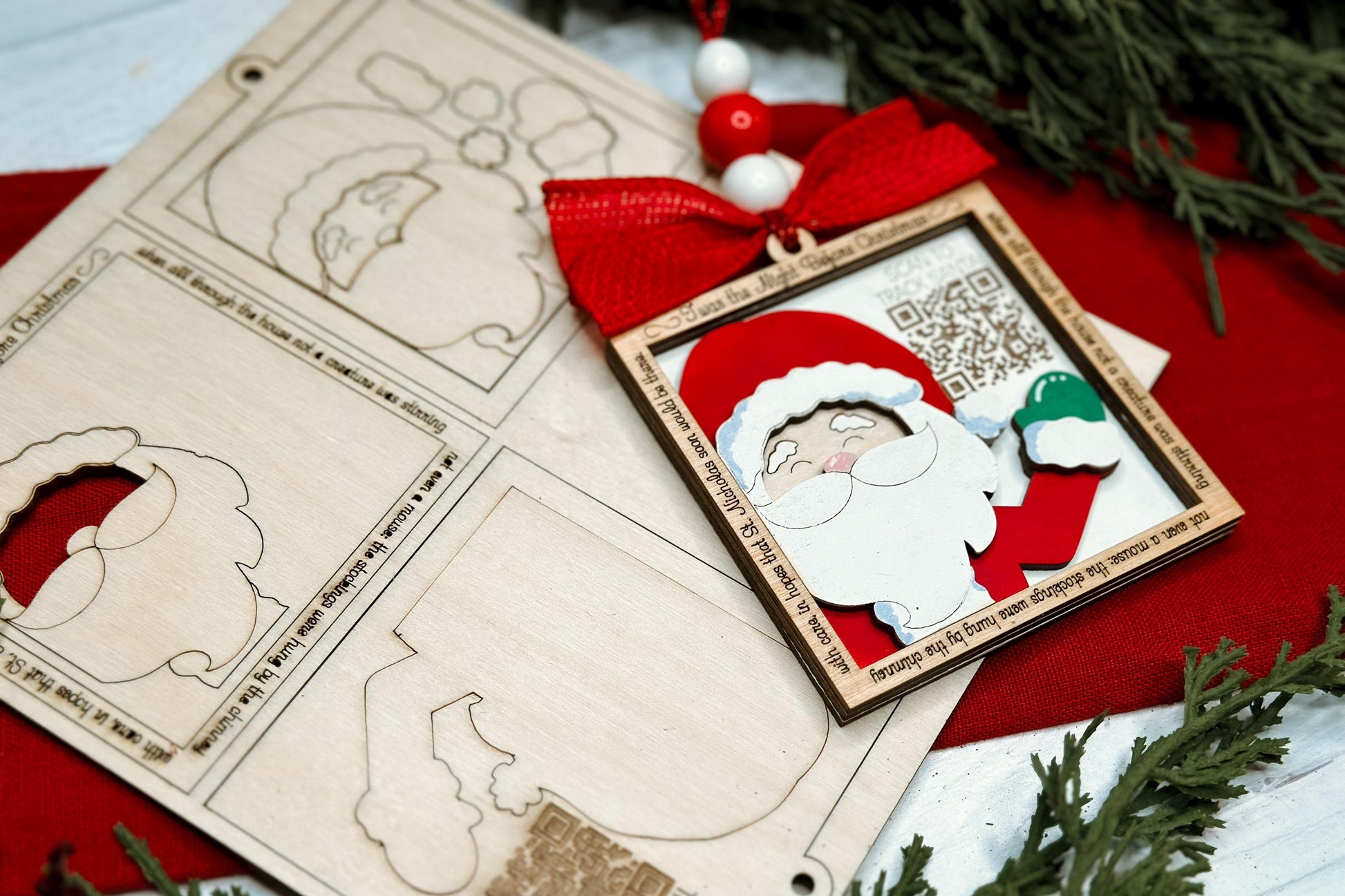 Santa Tracker Pop-Out Ornament Laser File svg - DIY QR Code Ornament Design | DIY Layered Ornament svg | Ornament Bar Crafting | Christmas