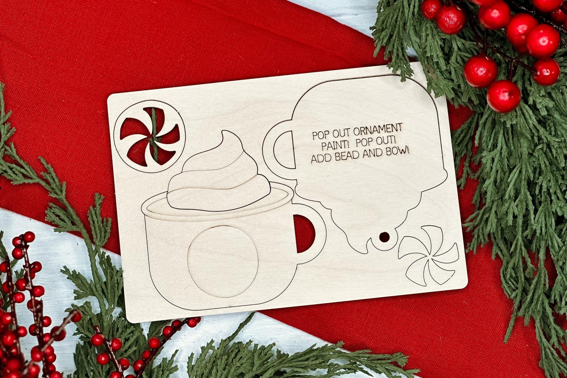 Peppermint Mug Ornament SVG | Pop-Out Laser Ornament File | DIY Christmas Craft | DIY Laser File | Ornament Bar Laser File