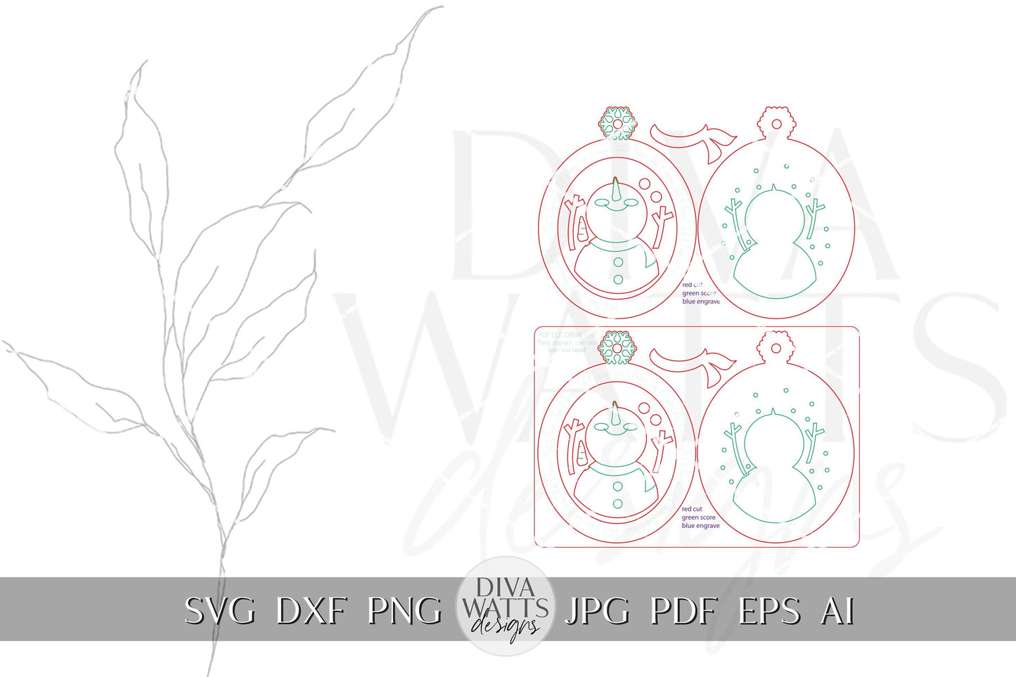 Let It Snow Snowman Ornament SVG File | Pop-Out Snowman Bar Ornament Design | DIY Party Laser Cut File | Snowman Ornament Laser SVG