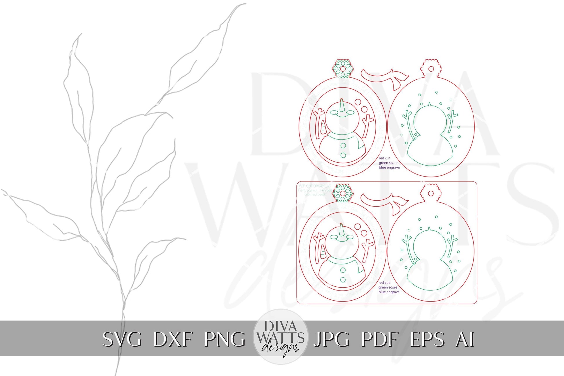 Let It Snow Snowman Ornament SVG File | Pop-Out Snowman Bar Ornament Design | DIY Party Laser Cut File | Snowman Ornament Laser SVG