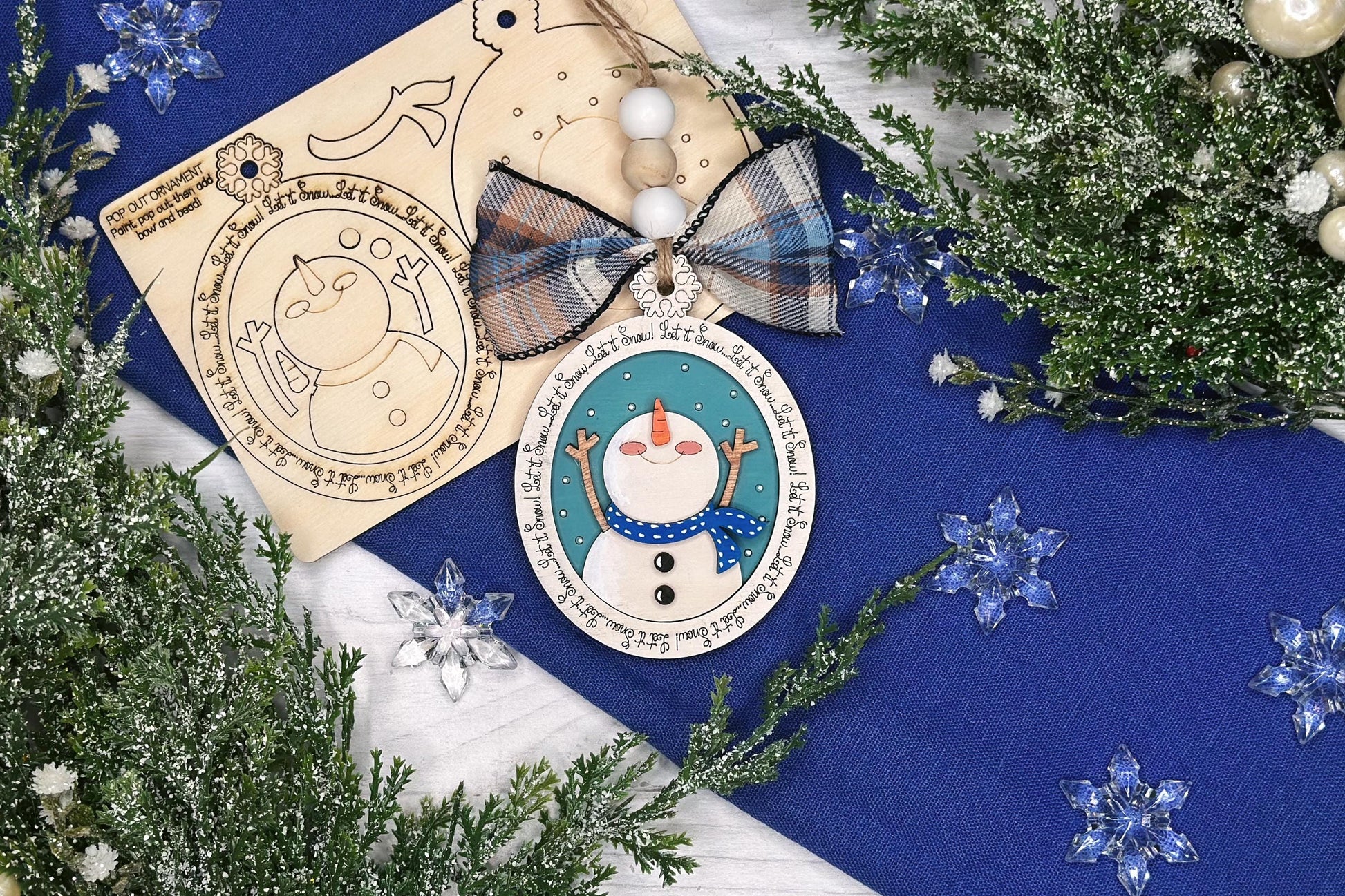 Let It Snow Snowman Ornament SVG File | Pop-Out Snowman Bar Ornament Design | DIY Party Laser Cut File | Snowman Ornament Laser SVG