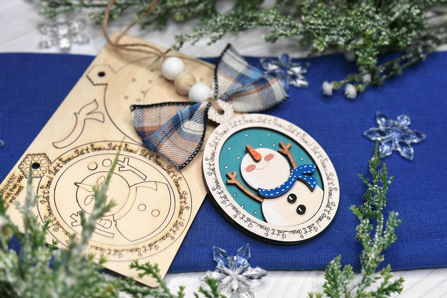 Let It Snow Snowman Ornament SVG File | Pop-Out Snowman Bar Ornament Design | DIY Party Laser Cut File | Snowman Ornament Laser SVG