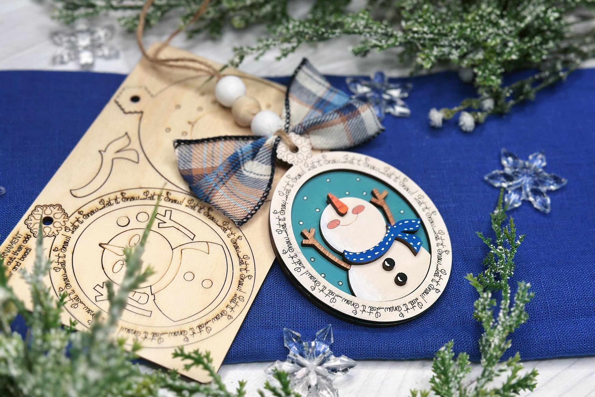Let It Snow Snowman Ornament SVG File | Pop-Out Snowman Bar Ornament Design | DIY Party Laser Cut File | Snowman Ornament Laser SVG