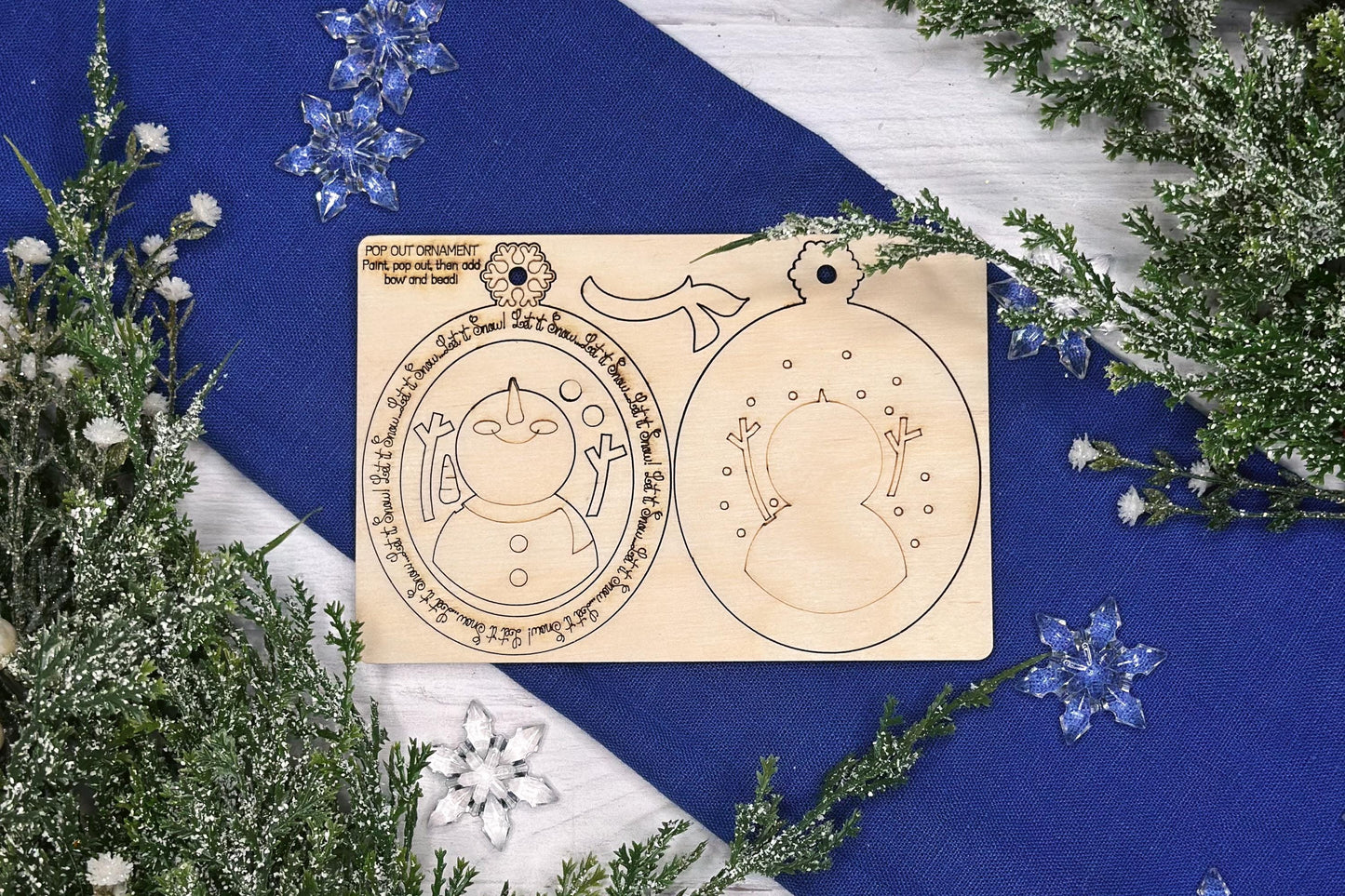 Let It Snow Snowman Ornament SVG File | Pop-Out Snowman Bar Ornament Design | DIY Party Laser Cut File | Snowman Ornament Laser SVG