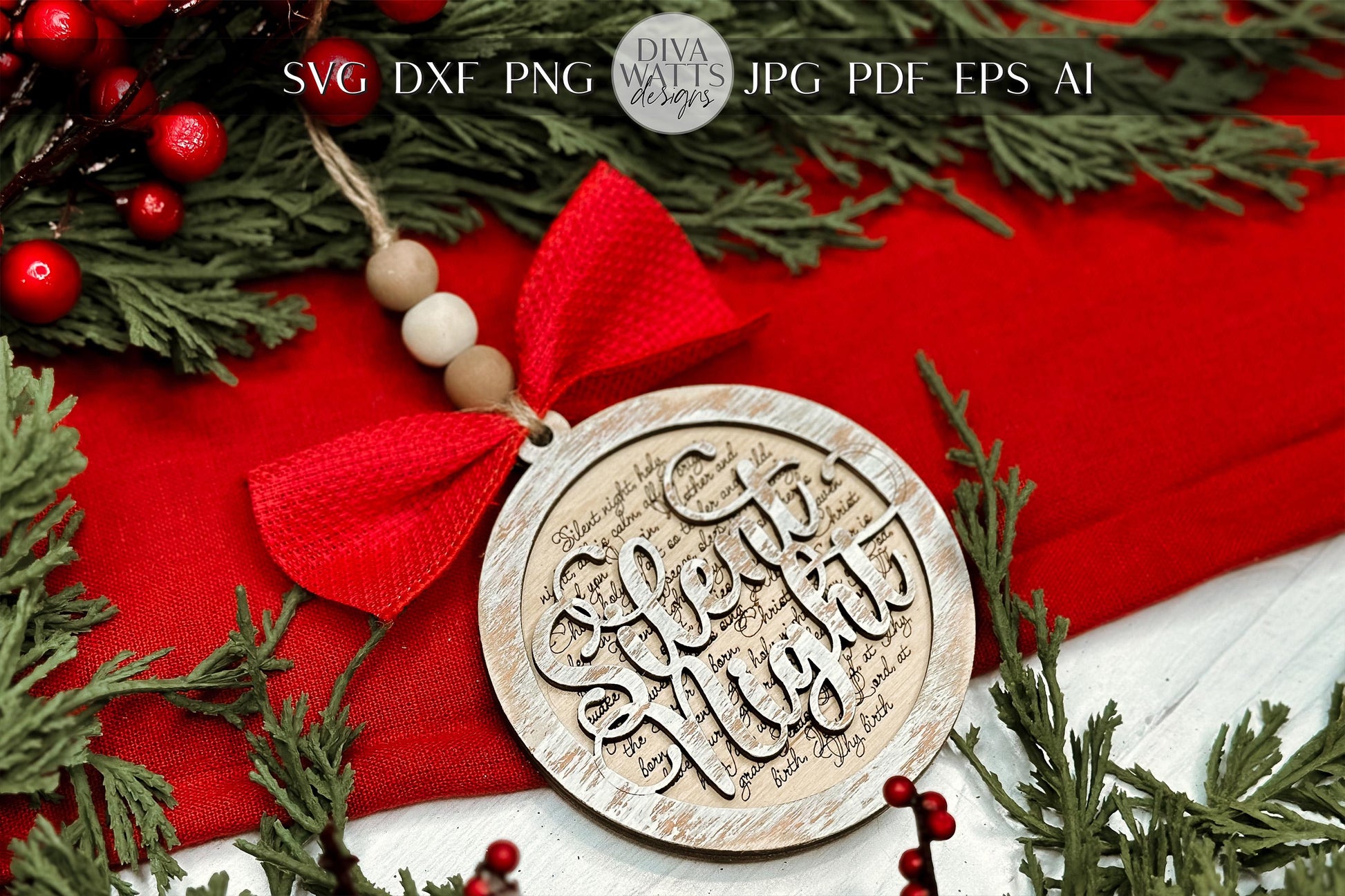 Silent Night Christmas Ornament SVG for Laser Cutting - Beautiful Christmas Carol Round Design | Laser Ornament SVG | Easy Ornament svg