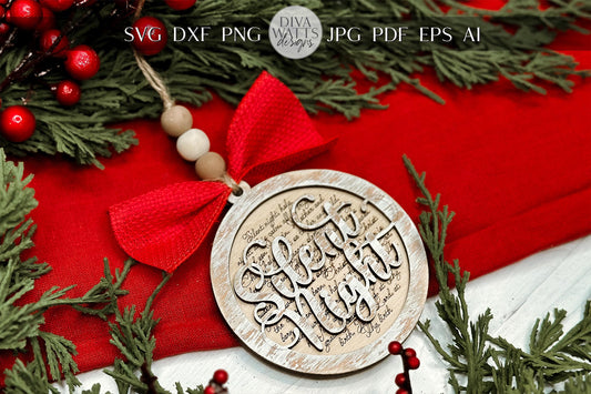 Silent Night Christmas Ornament SVG for Laser Cutting - Beautiful Christmas Carol Round Design | Laser Ornament SVG | Easy Ornament svg