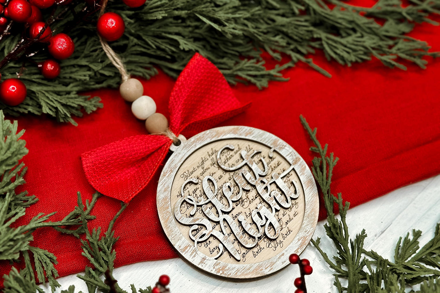 Silent Night Christmas Ornament SVG for Laser Cutting - Beautiful Christmas Carol Round Design | Laser Ornament SVG | Easy Ornament svg