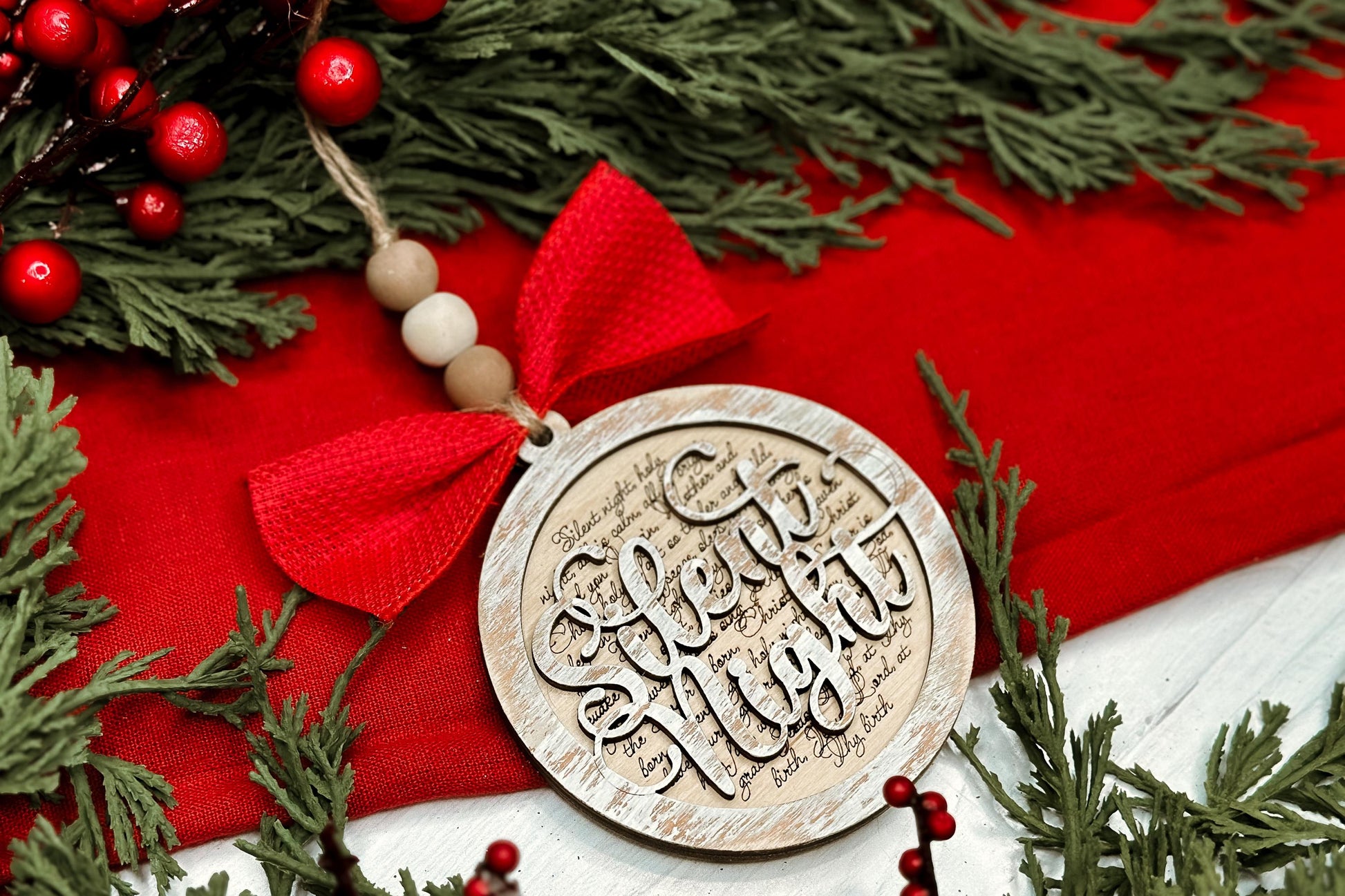 Silent Night Christmas Ornament SVG for Laser Cutting - Beautiful Christmas Carol Round Design | Laser Ornament SVG | Easy Ornament svg