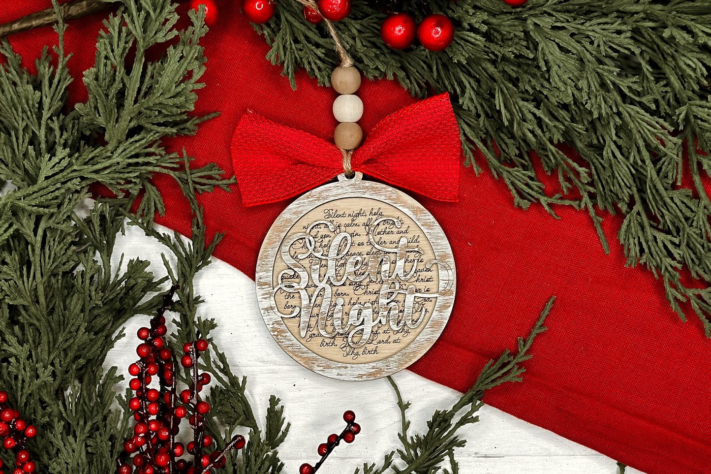 Silent Night Christmas Ornament SVG for Laser Cutting - Beautiful Christmas Carol Round Design | Laser Ornament SVG | Easy Ornament svg