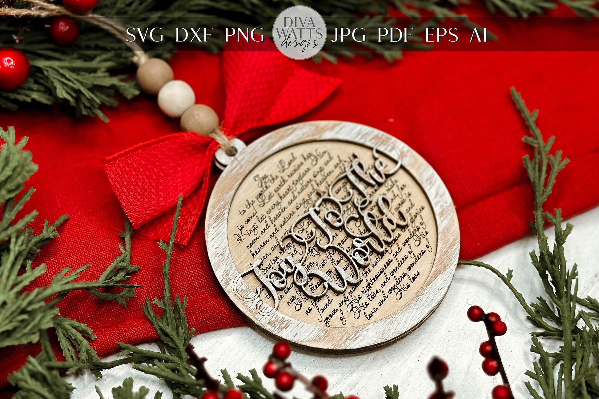Joy to the World Christmas Ornament SVG for Laser Cutting - Beautiful Christmas Carol Round Design | Laser Ornament SVG | Easy Ornament svg
