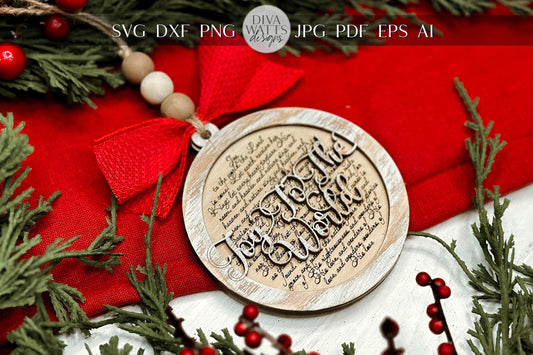 Joy to the World Christmas Ornament SVG for Laser Cutting - Beautiful Christmas Carol Round Design | Laser Ornament SVG | Easy Ornament svg