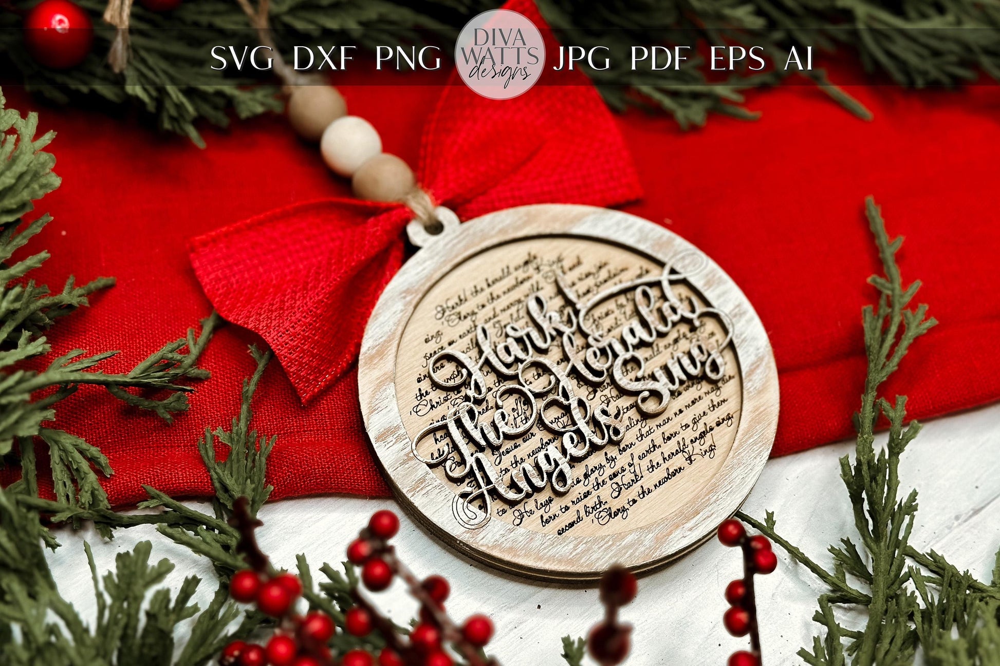 Hark! The Herald Angels Sing Christmas Ornament SVG for Laser Cutting - Elegant Christmas Carol Design | Laser Ornament SVG | Easy Ornament