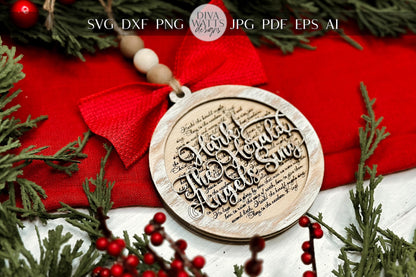 Hark! The Herald Angels Sing Christmas Ornament SVG for Laser Cutting - Elegant Christmas Carol Design | Laser Ornament SVG | Easy Ornament