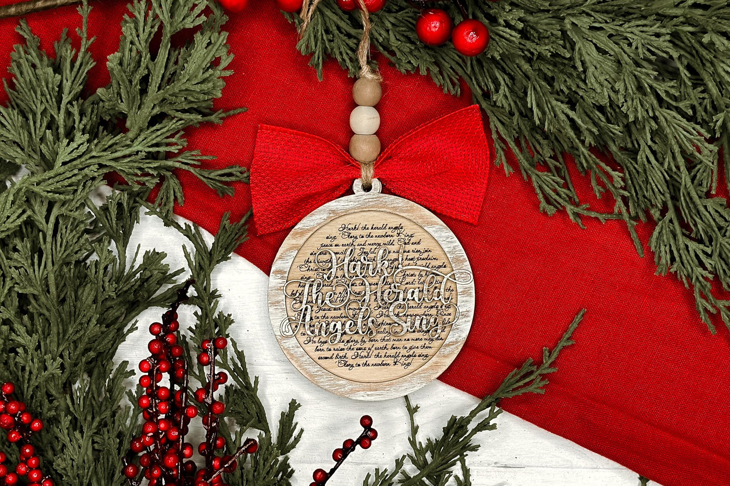 Hark! The Herald Angels Sing Christmas Ornament SVG for Laser Cutting - Elegant Christmas Carol Design | Laser Ornament SVG | Easy Ornament