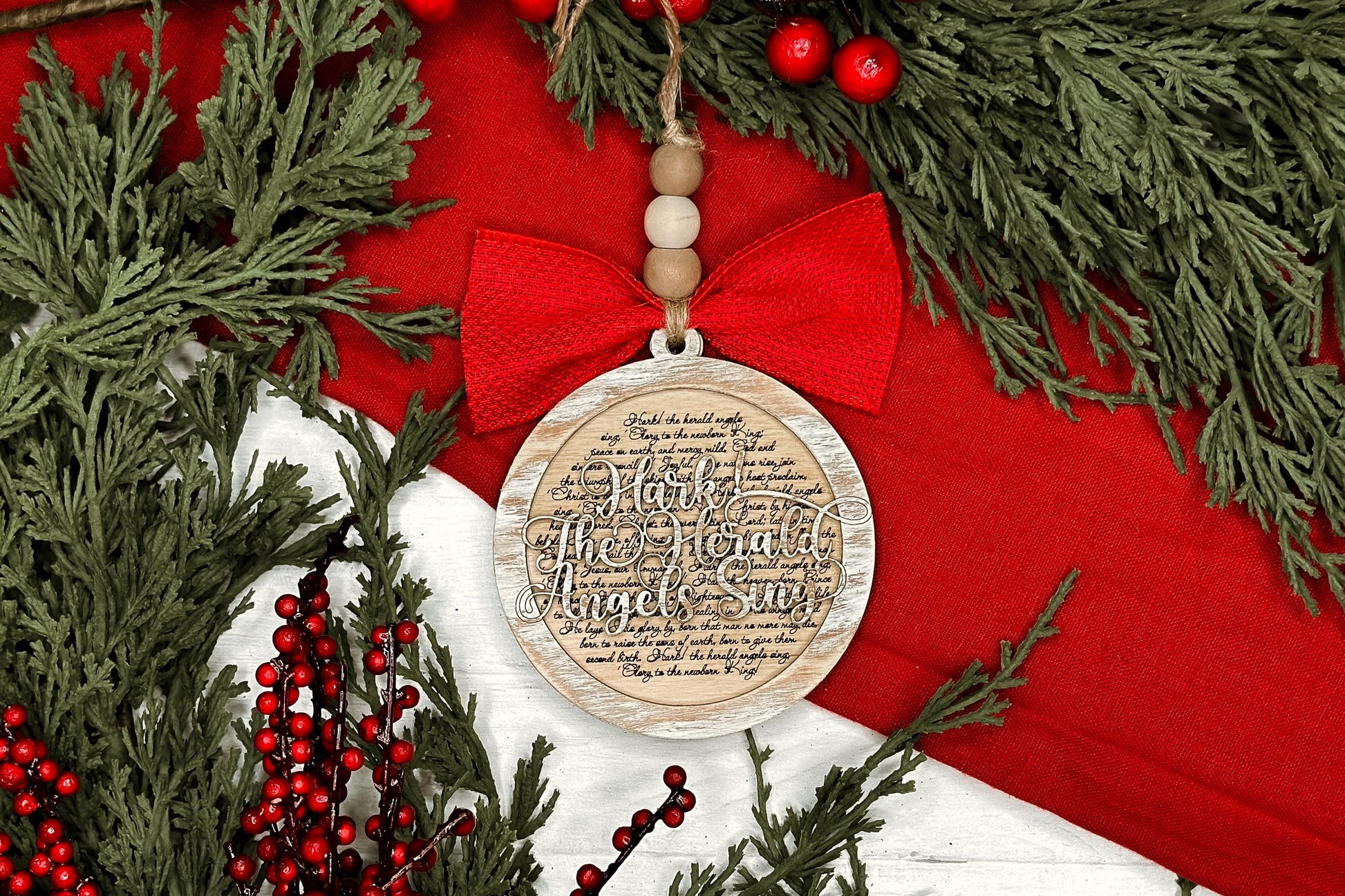 Hark! The Herald Angels Sing Christmas Ornament SVG for Laser Cutting - Elegant Christmas Carol Design | Laser Ornament SVG | Easy Ornament