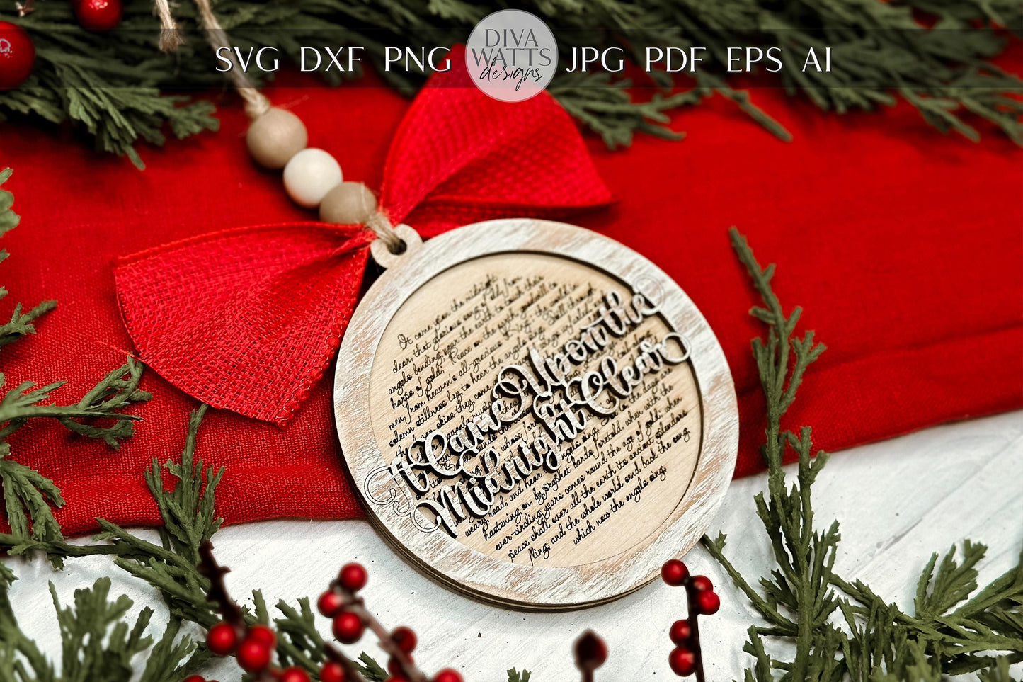It Came Upon the Midnight Clear Christmas Ornament SVG for Laser Cutting - Detailed Christmas Carol Design| Laser Ornament SVG Easy Ornament
