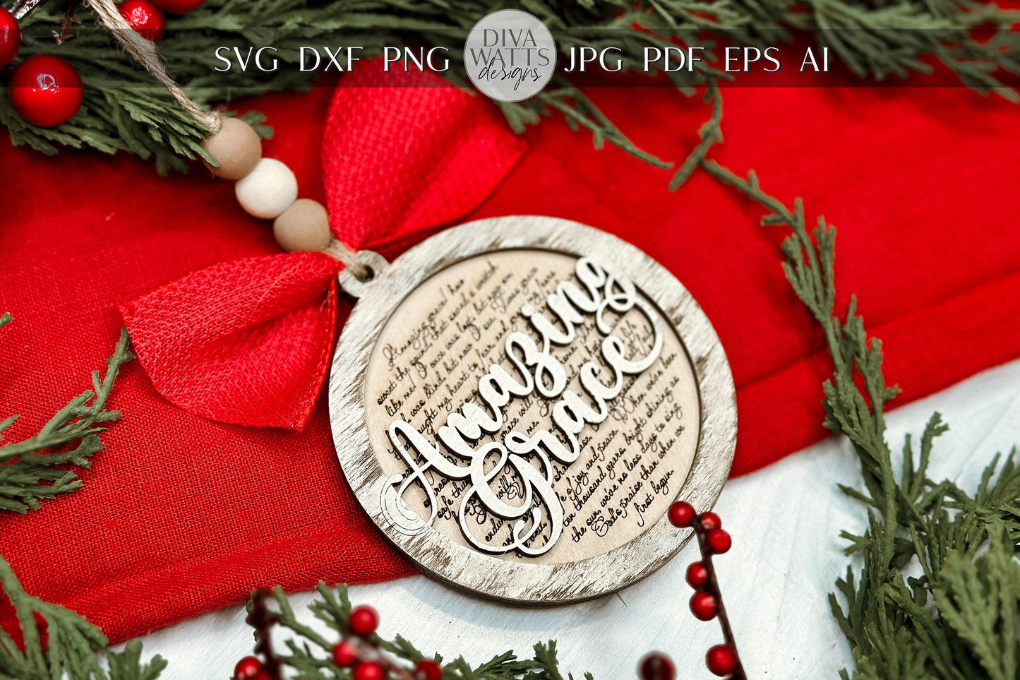 Amazing Grace Christmas Ornament SVG for Laser Cutting - Beautiful Hymn Design | Laser Ornament SVG | Easy Ornament svg