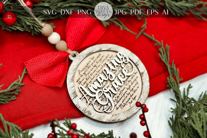 Amazing Grace Christmas Ornament SVG for Laser Cutting - Beautiful Hymn Design | Laser Ornament SVG | Easy Ornament svg