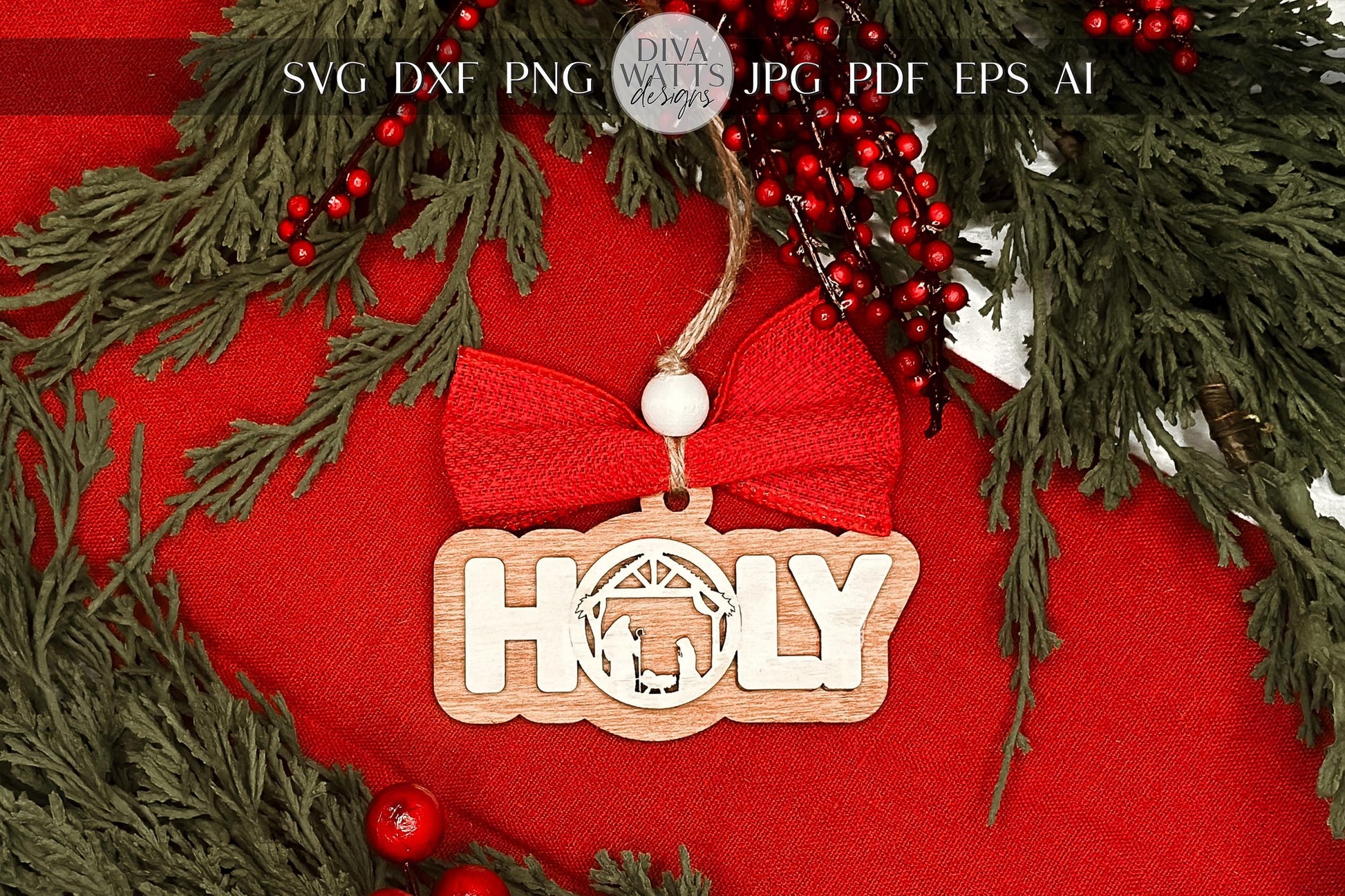 Nativity HOLY Ornament SVG for Laser Cutting, Christmas Nativity Ornament Design, Rustic Faith-Based Holiday Decor, Glowforge File