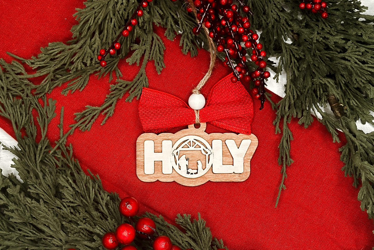 Nativity HOLY Ornament SVG for Laser Cutting, Christmas Nativity Ornament Design, Rustic Faith-Based Holiday Decor, Glowforge File
