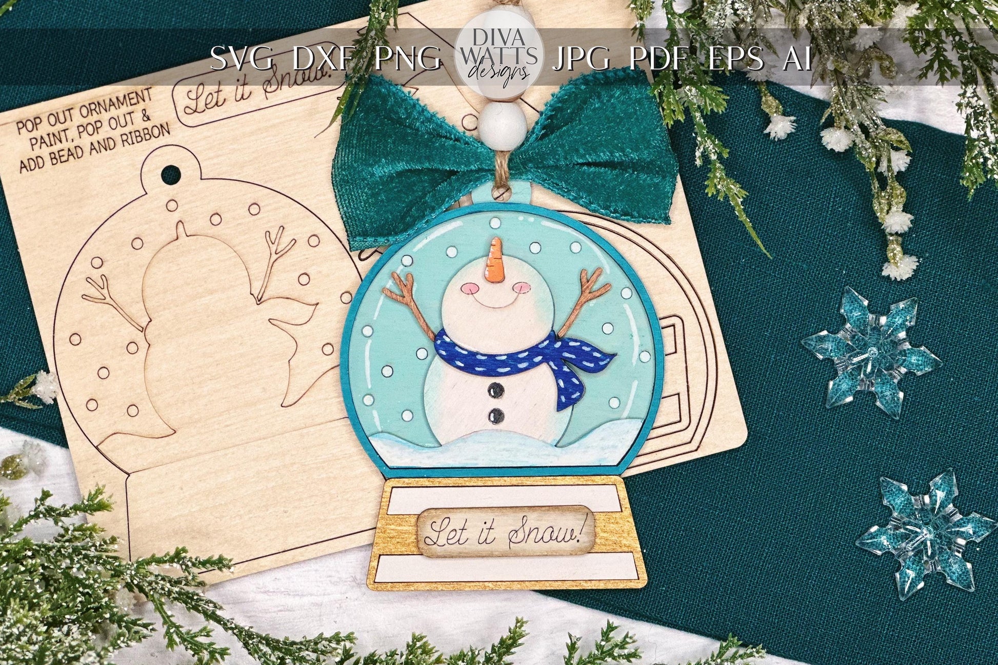 Snowman Ornament SVG Laser File | Let It Snow Globe Christmas Decoration | DIY Ornament Cut File | Pop Out Ornament svg | Ornament Bar svg