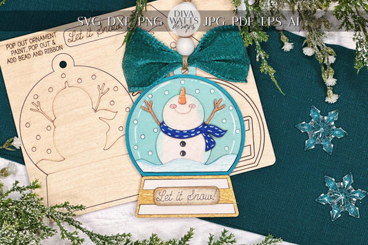 Snowman Ornament SVG Laser File | Let It Snow Globe Christmas Decoration | DIY Ornament Cut File | Pop Out Ornament svg | Ornament Bar svg