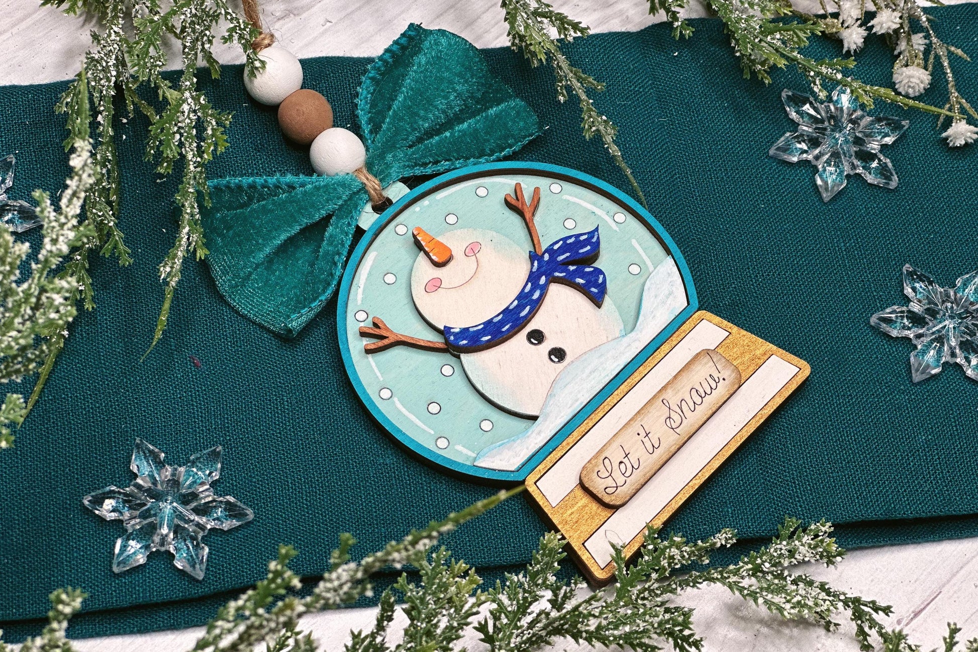 Snowman Ornament SVG Laser File | Let It Snow Globe Christmas Decoration | DIY Ornament Cut File | Pop Out Ornament svg | Ornament Bar svg
