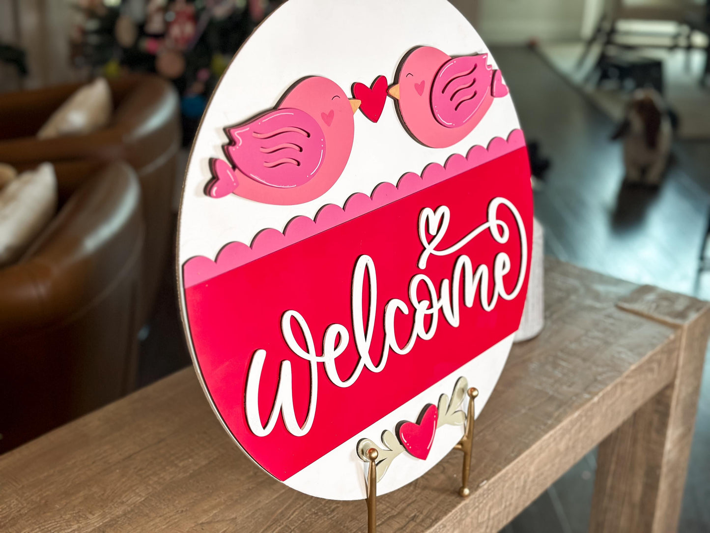Welcome Round Door Hanger SVG, Lovebirds Laser File, Valentine's Day Layered Design for Glowforge and Xtool