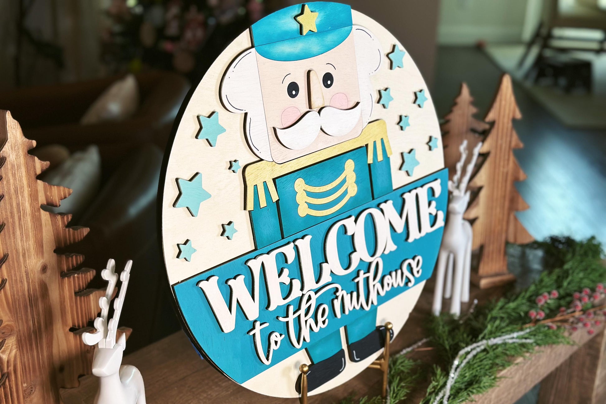 Nutcracker Welcome Sign SVG, Welcome to the Nuthouse Door Hanger Laser File, Christmas Layered Design for Glowforge and Xtool
